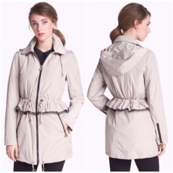Betsey Johnson peplum ruffle anorak removable lining hooded raincoat sz M - Picture 1 of 12